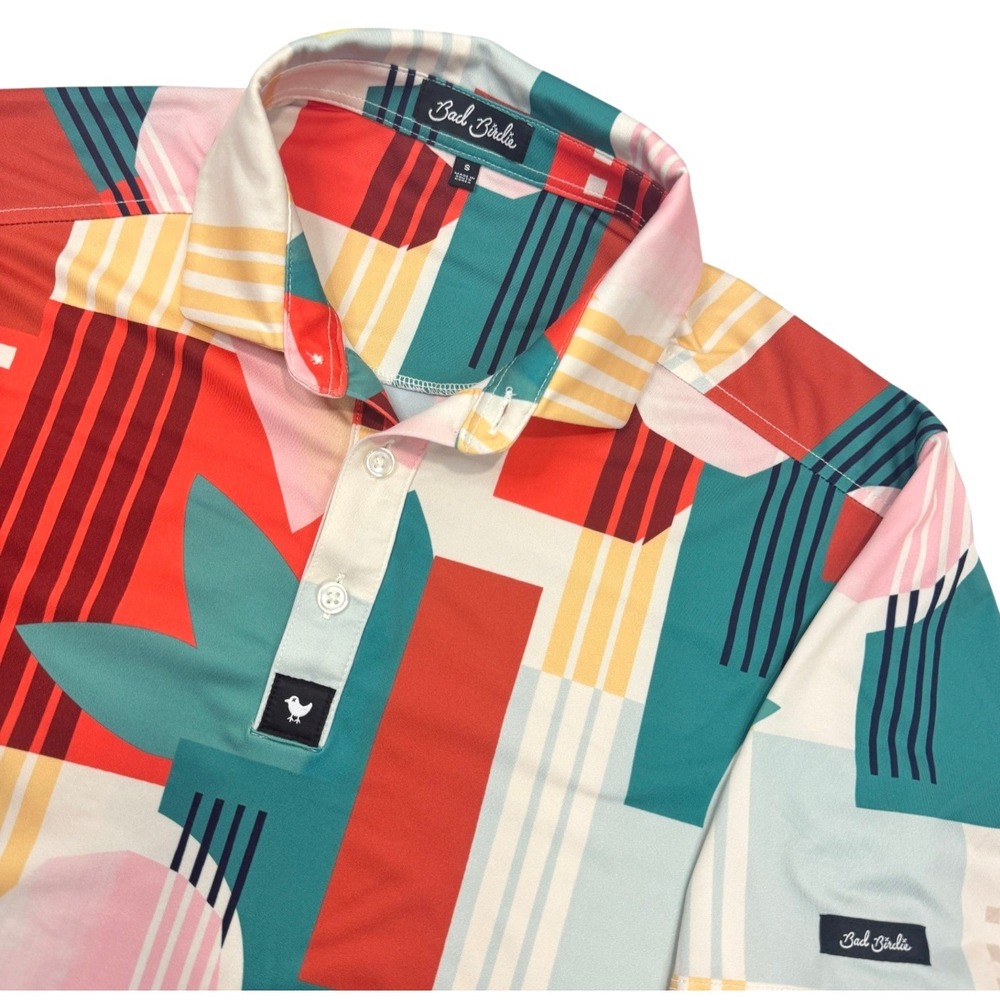 Bad Birdie Golf Polo Mens Small Multicolor Geometric Abstract Performance Shirt